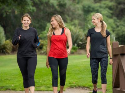 Three girls walking exercise outdoor